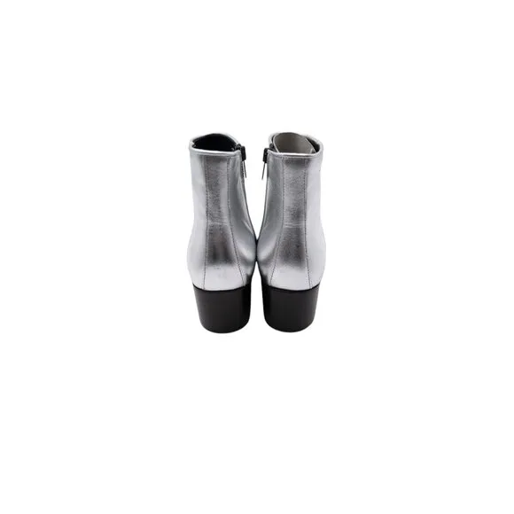 NIB The Kooples Ankle Boots Sz 36 US 6 Silver Leather High Top Stacked Heel