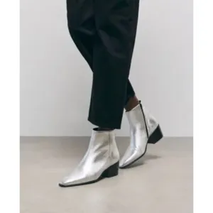 NIB The Kooples Ankle Boots Sz 36 US 6 Silver Leather High Top Stacked Heel