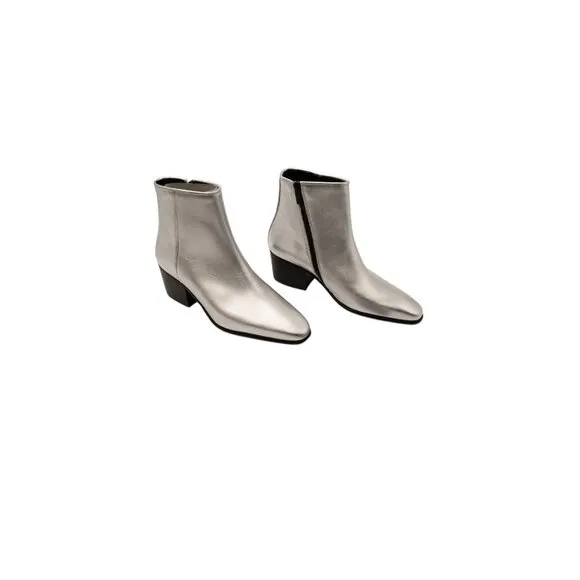 NIB The Kooples Ankle Boots Sz 36 US 6 Silver Leather High Top Stacked Heel