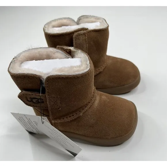 NIB UGG Ikeelan Lamb Skin Baby Boots Size 2-3 Small Brown Slip On