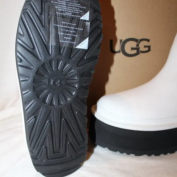 NIB UGG LEATHER‎ NEUMEL CHELSEA PLATFORM SHORT WOMEN'S BOOTS WHITE BLACK