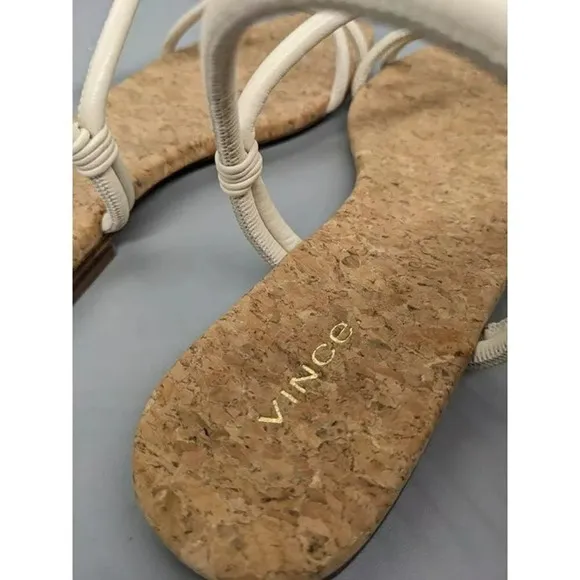 NIB Vince Hazen Women's Flat Leather Sandals Flax White Size 9 M (MSRP $225)