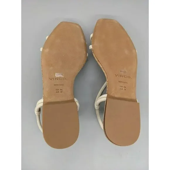 NIB Vince Hazen Women's Flat Leather Sandals Flax White Size 9 M (MSRP $225)