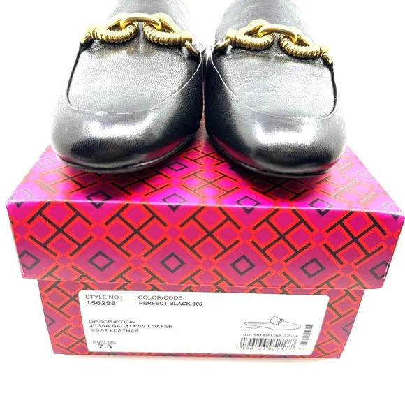 NIB with dust bad TORY BURCH Jessa Backless Loafer Goat Leather - Size 7.5