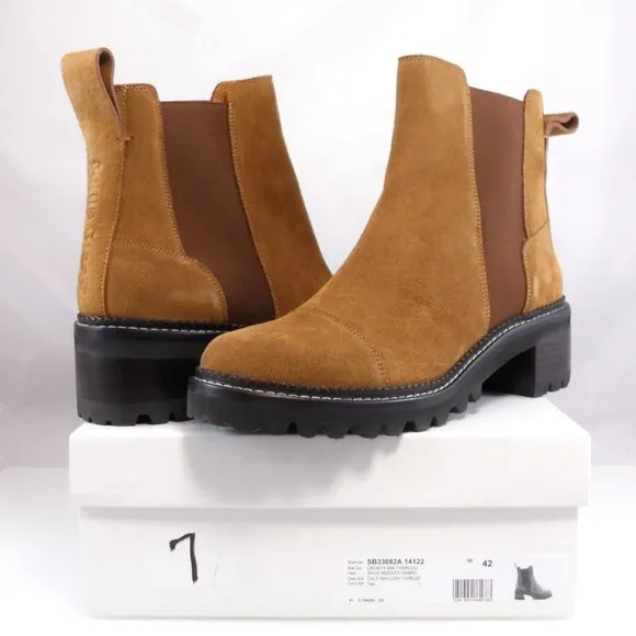 NIB$550 See by Chloé Mallory Suede Leather Lug Sole Chelsea Ankle Boots 42 11.5