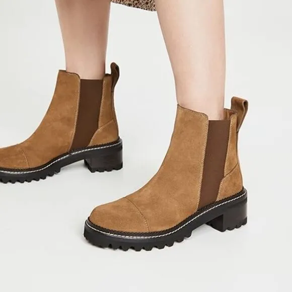 NIB$550 See by Chloé Mallory Suede Leather Lug Sole Chelsea Ankle Boots 42 11.5