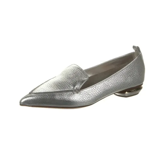 NICHOLAS KIRKWOOD | Beya Metallic Silver Leather‎ Loafers /Flats in Size…