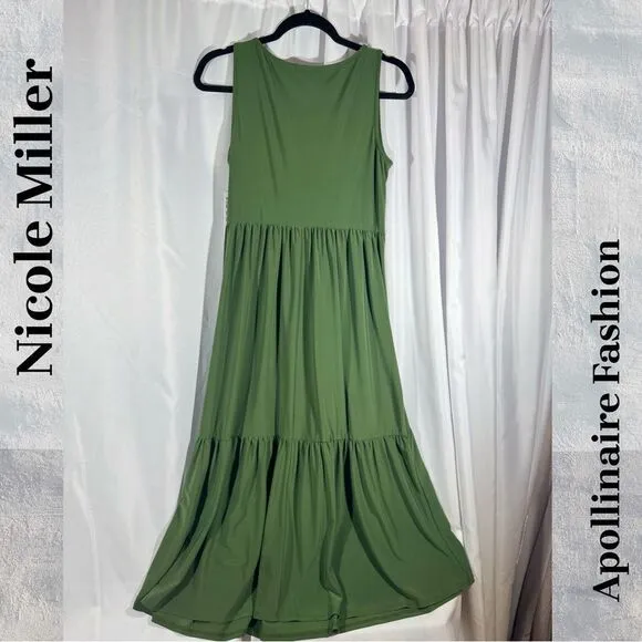 NICOLE MILLER TIERED MIDI DRESS IN OLIVE SMALL NWT