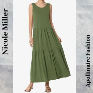 NICOLE MILLER TIERED MIDI DRESS IN OLIVE SMALL NWT