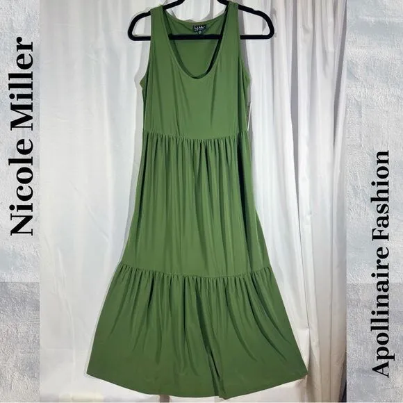 NICOLE MILLER TIERED MIDI DRESS IN OLIVE SMALL NWT