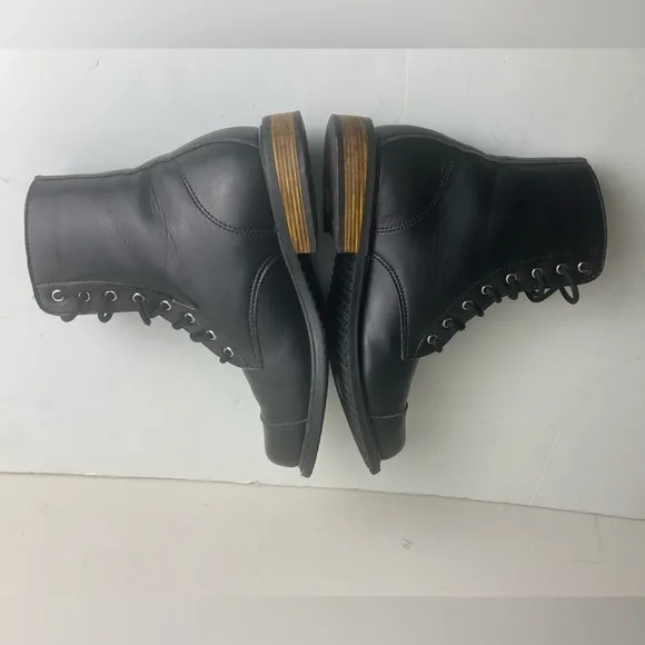 Nicora Sustainable Vegan lace up boots black wood heel American Made sz 6.5
