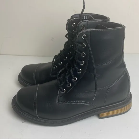 Nicora Sustainable Vegan lace up boots black wood heel American Made sz 6.5