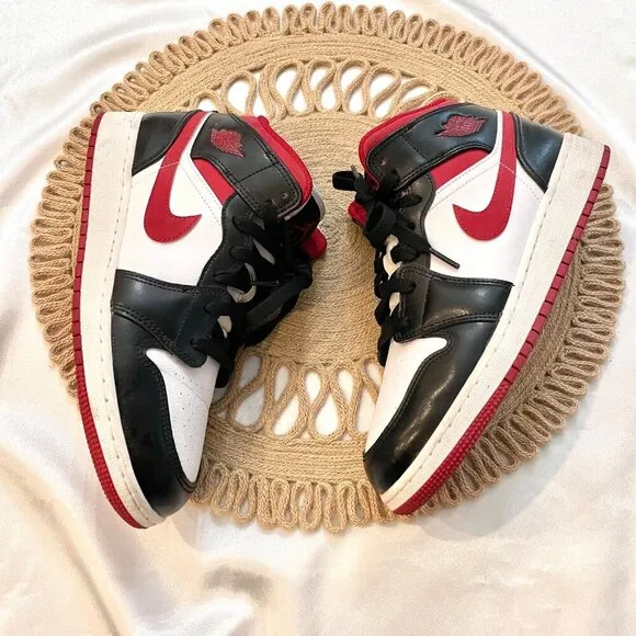 Nike Air Jordan 1 Mid Metallic Red Sneakers Size 7Y/ Women's 8.5