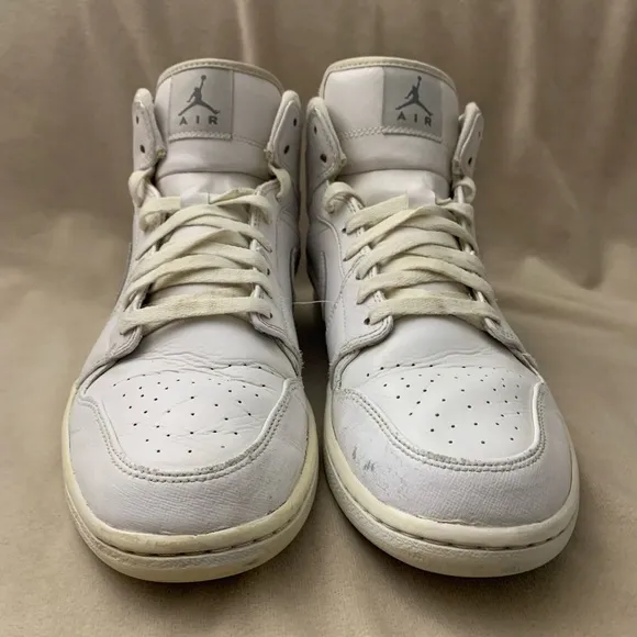 Nike Air Jordan 1 Mid Retro Whiteout Leather Sneakers Men’s Size 11.5
