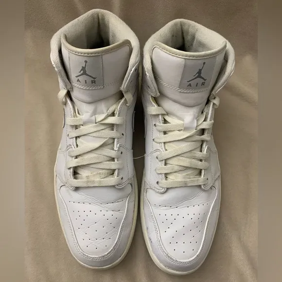 Nike Air Jordan 1 Mid Retro Whiteout Leather Sneakers Men’s Size 11.5