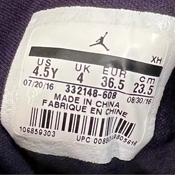 Nike Air Jordan 1 Retro High GG 'True Berry' Purple Sneakers Size 4.5Y 332148-60