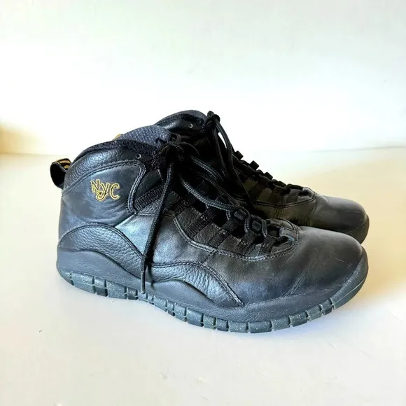 Nike Air Jordan 10 Retro NYC Black Leather Sneakers Size 8.5