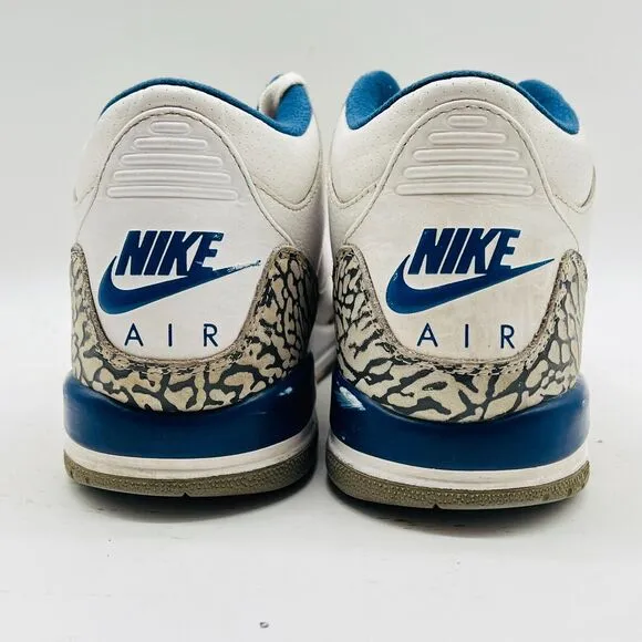 Nike Air Jordan 3 Retro Boys 4.5Y White Blue Leather Cement Shoes Sneakers