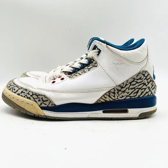 Nike Air Jordan 3 Retro Boys 4.5Y White Blue Leather Cement Shoes Sneakers