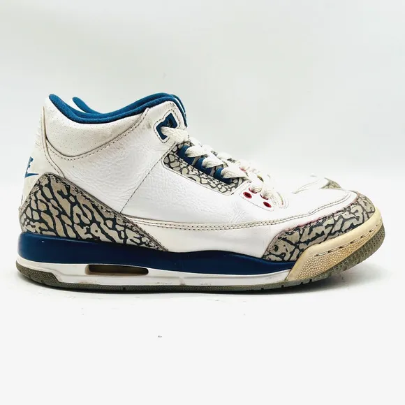 Nike Air Jordan 3 Retro Boys 4.5Y White Blue Leather Cement Shoes Sneakers