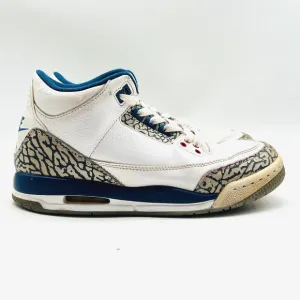 Nike Air Jordan 3 Retro Boys 4.5Y White Blue Leather Cement Shoes Sneakers