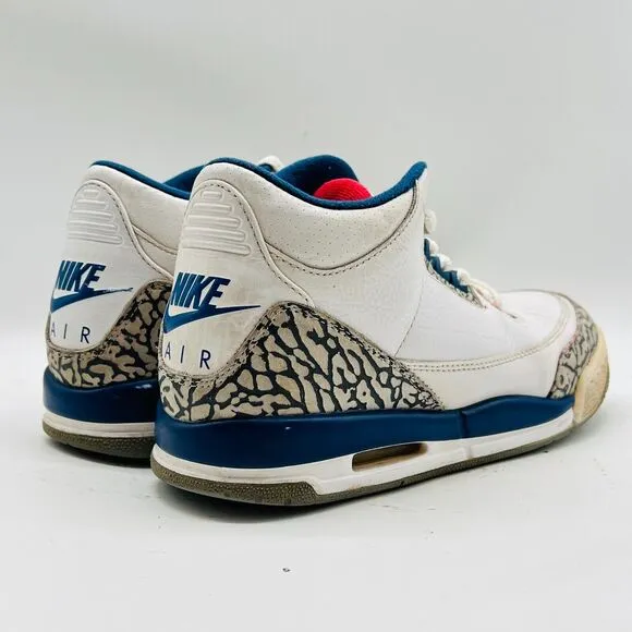 Nike Air Jordan 3 Retro Boys 4.5Y White Blue Leather Cement Shoes Sneakers