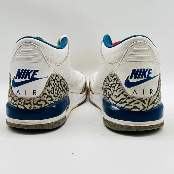 Nike Air Jordan 3 Retro Boys 4.5Y White Blue Leather Cement Shoes Sneakers