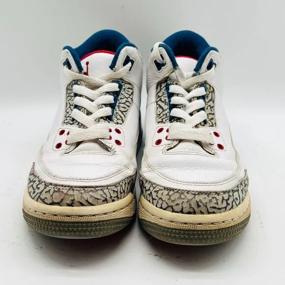 Nike Air Jordan 3 Retro Boys 4.5Y White Blue Leather Cement Shoes Sneakers