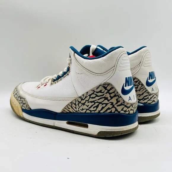 Nike Air Jordan 3 Retro Boys 4.5Y White Blue Leather Cement Shoes Sneakers
