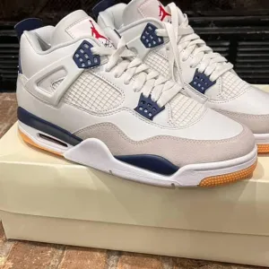 Nike Air Jordan 4 Navy Sb Men's White and Blue Sneakers