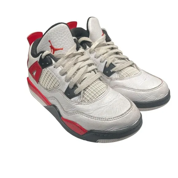 Nike Air Jordan 4 Retro Red Cement White BQ7669-161 Preschool Ps Size 2Y