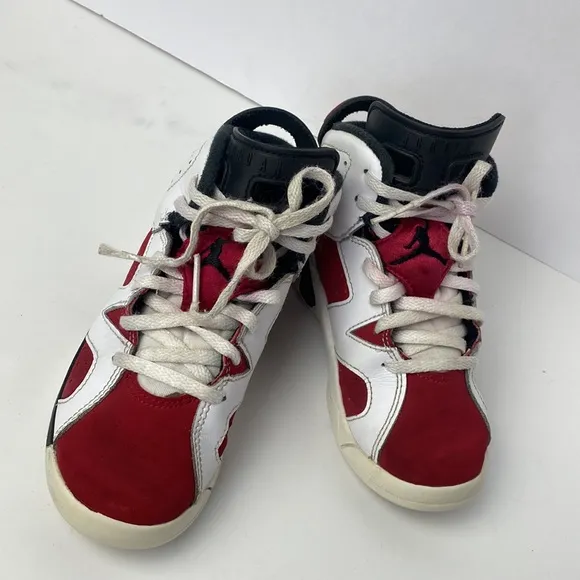 Nike Air Jordan 6 Retro Carmine White Red Boys Sneakers Size 12C 384666-106