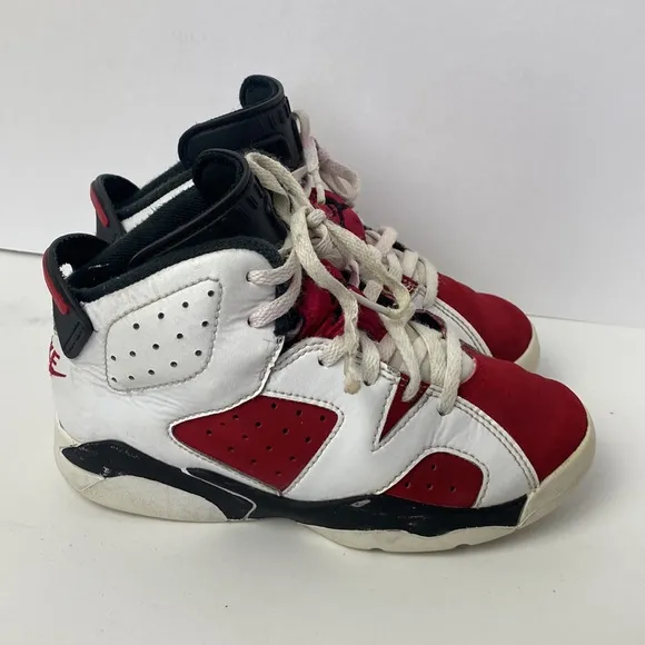 Nike Air Jordan 6 Retro Carmine White Red Boys Sneakers Size 12C 384666-106