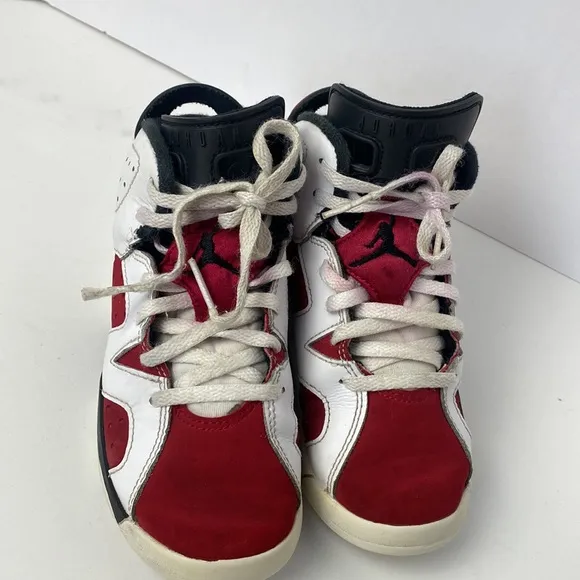 Nike Air Jordan 6 Retro Carmine White Red Boys Sneakers Size 12C 384666-106