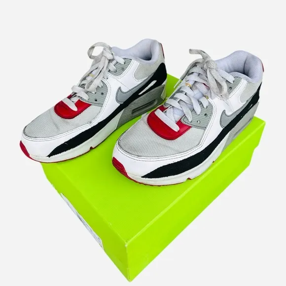 Nike Boy's Air Max 90 GS LTR Photon Dust Varsity Red Size 5.0Y/ Women’s Size 6.5