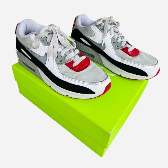 Nike Boy's Air Max 90 GS LTR Photon Dust Varsity Red Size 5.0Y/ Women’s Size 6.5