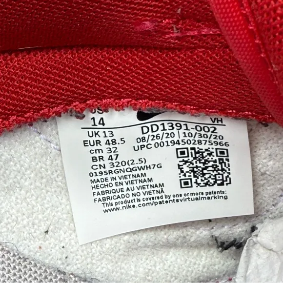 Nike Dunk Low Retro Medium Grey/Varsity Red/White Mens’s Size 14 Sneakers