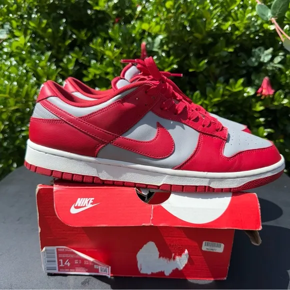 Nike Dunk Low Retro Medium Grey/Varsity Red/White Mens’s Size 14 Sneakers