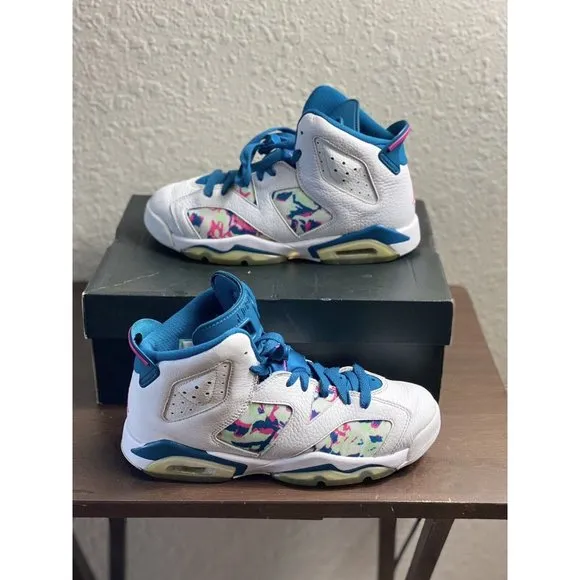 Nike Girls Air Jordan‎ 6 Retro GS Sneakers Leather 543390-153 Green Abyss 6.5Y