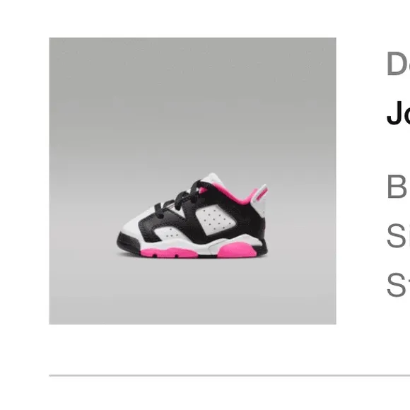 Nike Jordan 6 Retro Low Sneakers in Fierce Pink / Black / White - Toddler Sz 8
