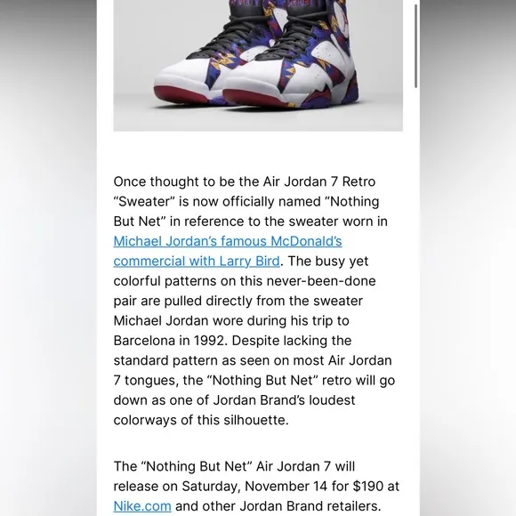Nike Jordan VII Retro Nothing But Net Sweater high top basketball sneakers