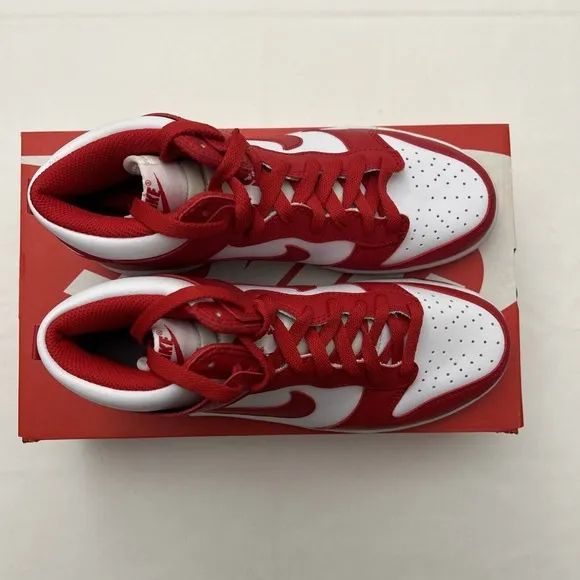 Nike‎ Men's Sz 6.5 Dunk Hi Retro White University Red Casual Sneakers -SKU #2979