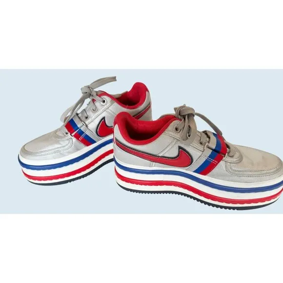 NIKE Vandel 2K Double Stack Platform Red Silver Blue Sneaker Sz 7