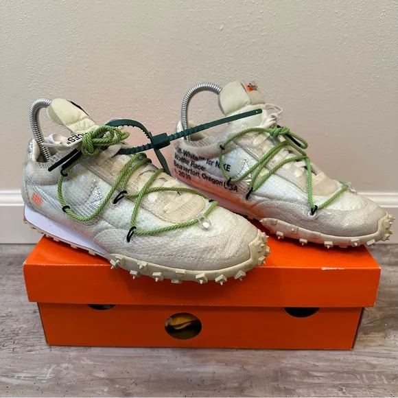 Nike Waffle Racer Off‎ White Men’s 7 CD8180-100 OG Retro Green Lace Sneakers Box