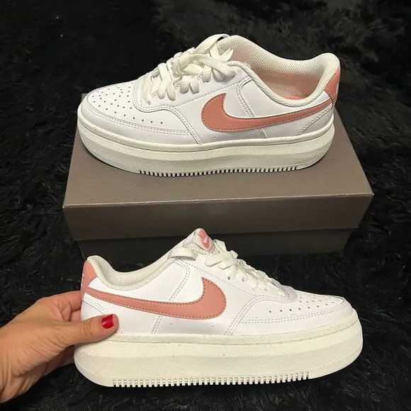 NIKE white pink Platform lace up shoes sneakers women’s 8 new