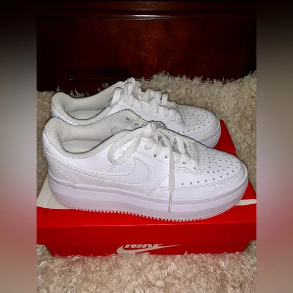 Nike Women's Court Vision Alta Leather Platform Casual Sneakers (6.5; White)