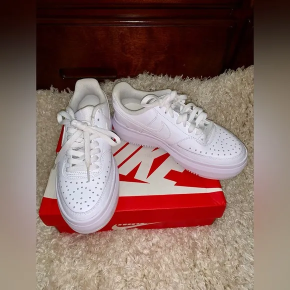 Nike Women's Court Vision Alta Leather Platform Casual Sneakers (6.5; White)