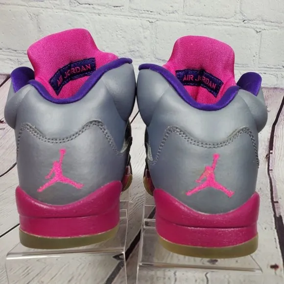 Nike Youth Size 4Y Air Jordan Retro 5 Cement Gray Pink Sneakers Shoes