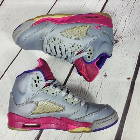 Nike Youth Size 4Y Air Jordan Retro 5 Cement Gray Pink Sneakers Shoes