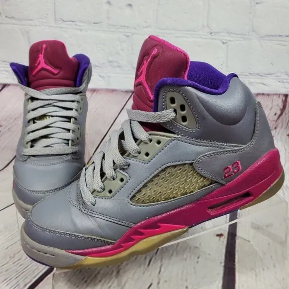 Nike Youth Size 4Y Air Jordan Retro 5 Cement Gray Pink Sneakers Shoes